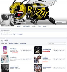 L'account Facebook di Emerson e le amicizie legate allo studio Russ Tattoo