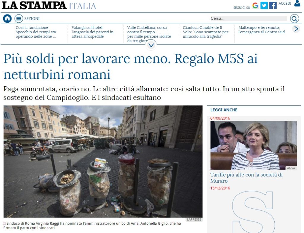 L'articolo de La Stampa con l'immagine datata